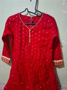 Red Kurta with Gold Print