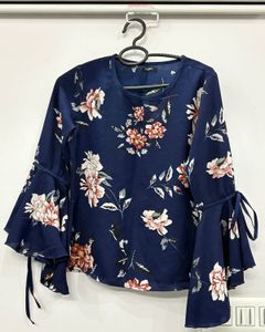Navy Floral Bell Sleeve Top