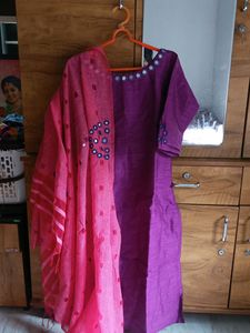 Stitched Churidar Top And Shawl