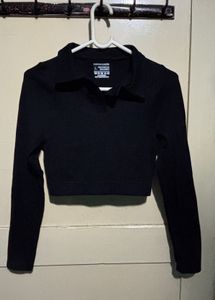 PrettyLittleThing Black Ribbed Crop Top (Size L)✨