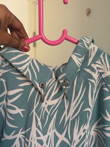 crop Short Sleeve Leaf Print Button-Up Shirt