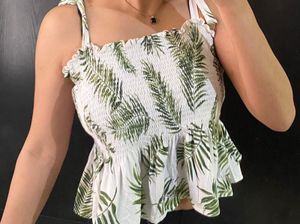 Leaf Print Tie-Strap Top