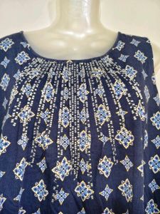 Blue Printed Sleeveless Kurti 38"-40"