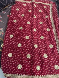 Elegant Maroon Saree with Gold Embroidery