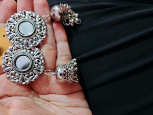 Stylish Mirror Work Jhumka Earrings