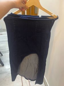 Dark Wash Denim Maxi Skirt with Slit