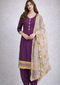 Purple Embroidered Kurta salwar and dupatta