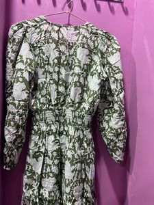 Green Floral Print Ethnic Gown