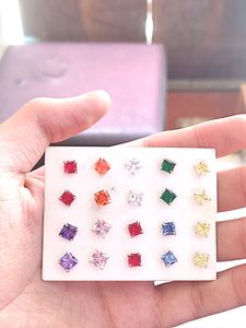 Color Diamond Earrings Pure Silver Studs Pech (Two