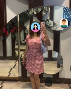 Red Gingham Puff Sleeve Dress
