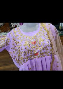 Elegant Lavender Embroidered Gown with dupatta