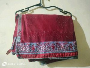 Beautiful Red And Cement Colour Saree