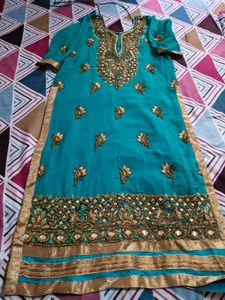 Teal & Gold Embroidered Salwar Kameez