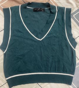 Teal  green V-Neck Sleeveless Knit Sweater  Vest
