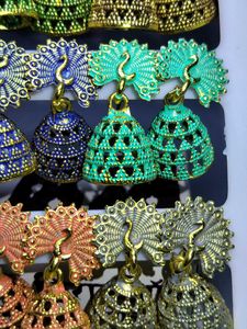 Assorted Peacock Jhumka Earrings Set in 12