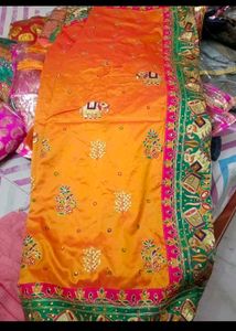 Vibrant Orange Embroidered Silk Saree