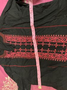 Elegant Black Kurta with Red Embroidery