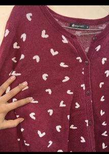 Burgundy Heart Print Cardigan