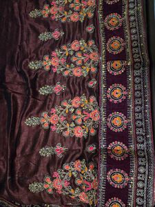 Embroidered  Brown Cotton Silk Saree