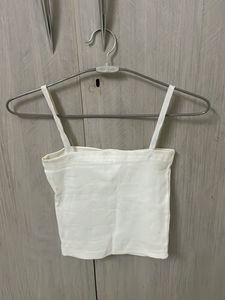 Amazon White Ribbed Spaghetti Strap Crop Top