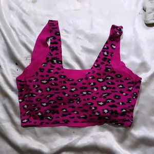Pink Leopard Print Sports Bra