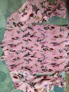Pink Floral Smocked Crop Top in 30-32 size