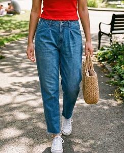 Mom Fit High Rise Blue Jeans