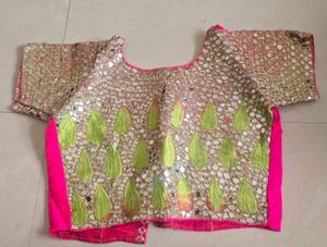 Stunning Double Shaded Green Saree with Mirror Wor