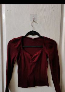 Maroon Long Sleeve V-Neck Top