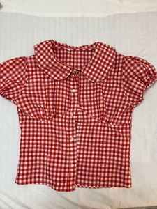 Red Gingham Puff Sleeve Blouse