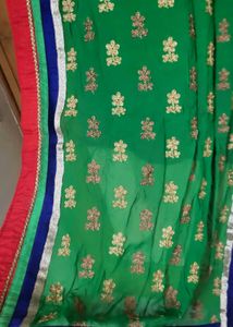 Green &amp; Gold Embroidered Dupatta Never Used
