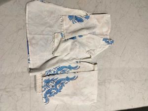 Elegant White &amp; Blue Floral Kurta Set