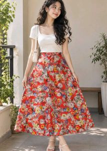 Chic Floral Print Midi Skirt