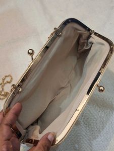 Chic White Prada Clutch with Gold Chain
