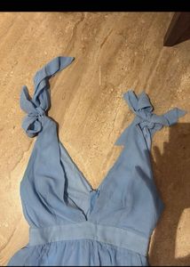 Blue Tie Strap Dress Deep neck