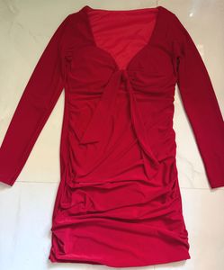 Chic Red Long Sleeve Ruched bodycon Dress