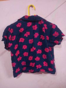 Blue Floral Crop Shirt