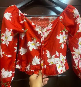 red floral crop top