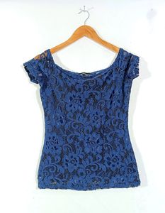 Blue Lace Cap Sleeve Top