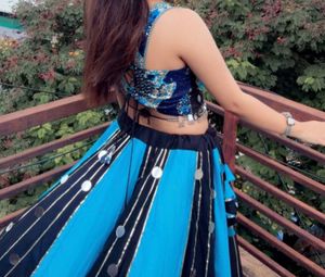 Vibrant Blue &amp; Black Lehenga Choli