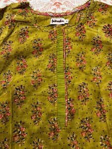 FabIndia Green Floral Print Cotton Kurta