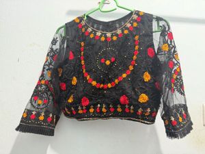 Embroidered Black Net saree with blouse
