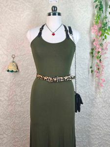 Olive Green Maxi Dress with Buckle Straps