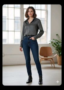 Elegant Gray Long Sleeve Blouse