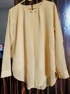 Sheer Pastel Yellow Long Sleeve Blouse