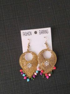 Boho Jhumka Earrings with Colorful Beads