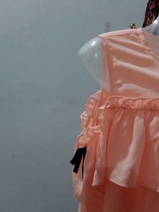 Chic Peach Ruffle Cold Shoulder Dress