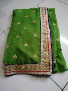 Beautiful Embroidered Green Saree