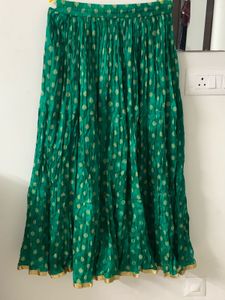 Full Flared Green Printed Ethnic Tiered Long Skirt