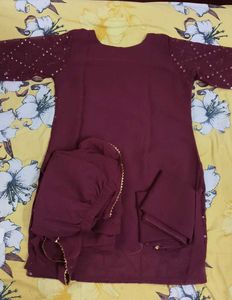 Elegant Maroon Kurta Set with Embellishments